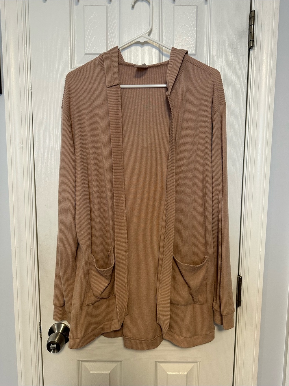 Tan Comfortable Open Hooded Cardigan‎ xxxl